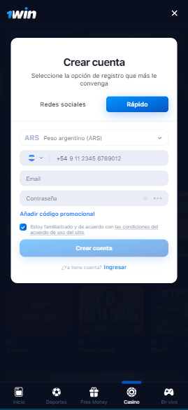 El proceso de registro de una nueva cuenta a través de la 1win app Argentina