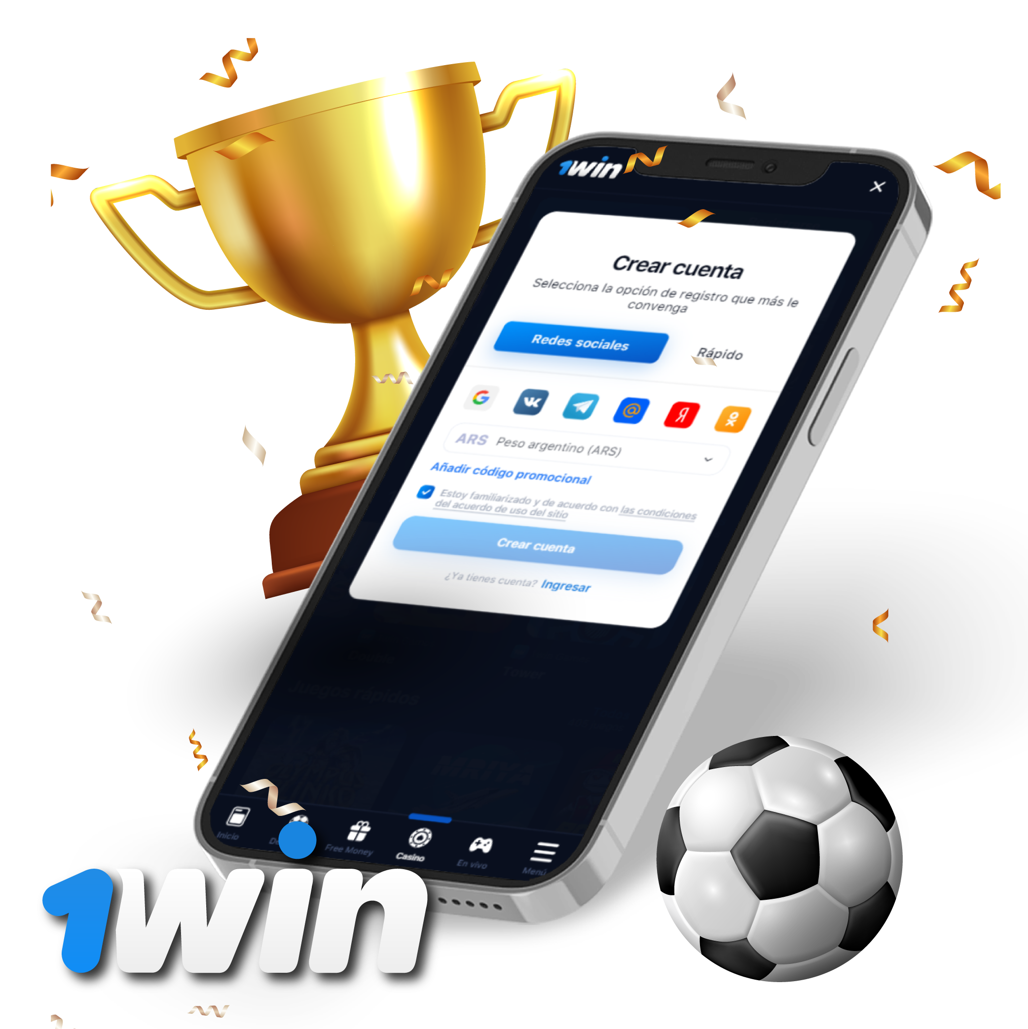 Registro rápido en 1win Argentina con redes sociales y promociones deportivas